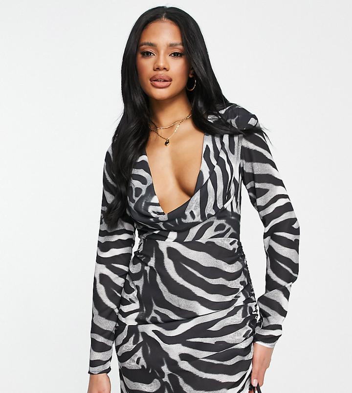 Asyou Satin Long Sleeve Mini Dress In Zebra Print-multi