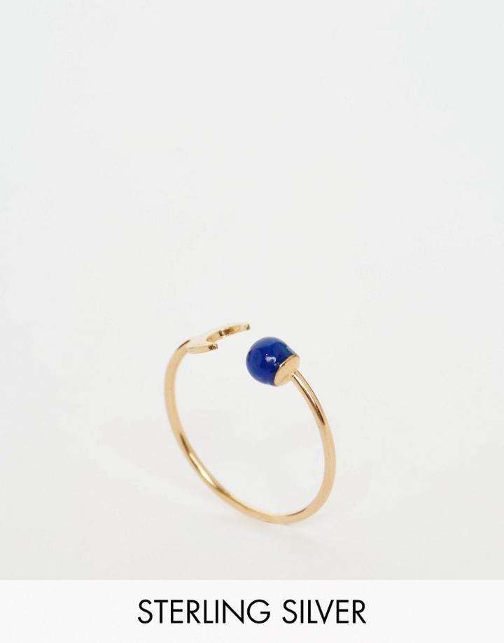 Asos Gold Plated Sterling Silver Moon & Stone Ring - Gold