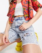 Urban Revivo Denim Shorts With Rips In Light Blue-blues