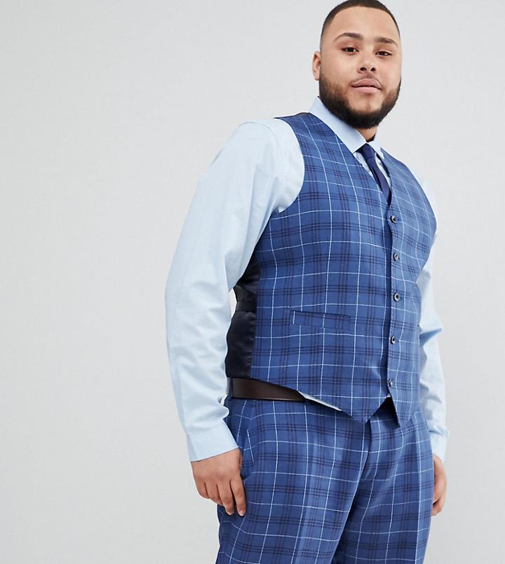 Gianni Feraud Plus Slim Fit Wedding Check Suit Vest-navy