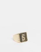 Asos Design Signet Ring With S Letter Design In Shiny Gold Tone