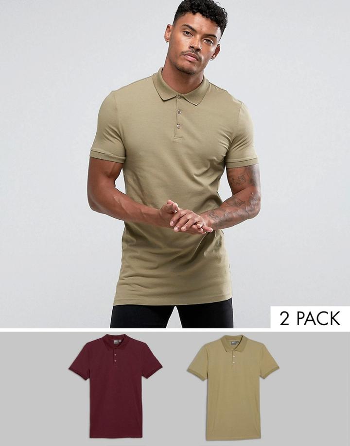 Asos Longline Muscle Polo 2 Pack Save - Multi