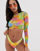 Jaded London Beach Mesh Crop Top In Tie Dye - Multi