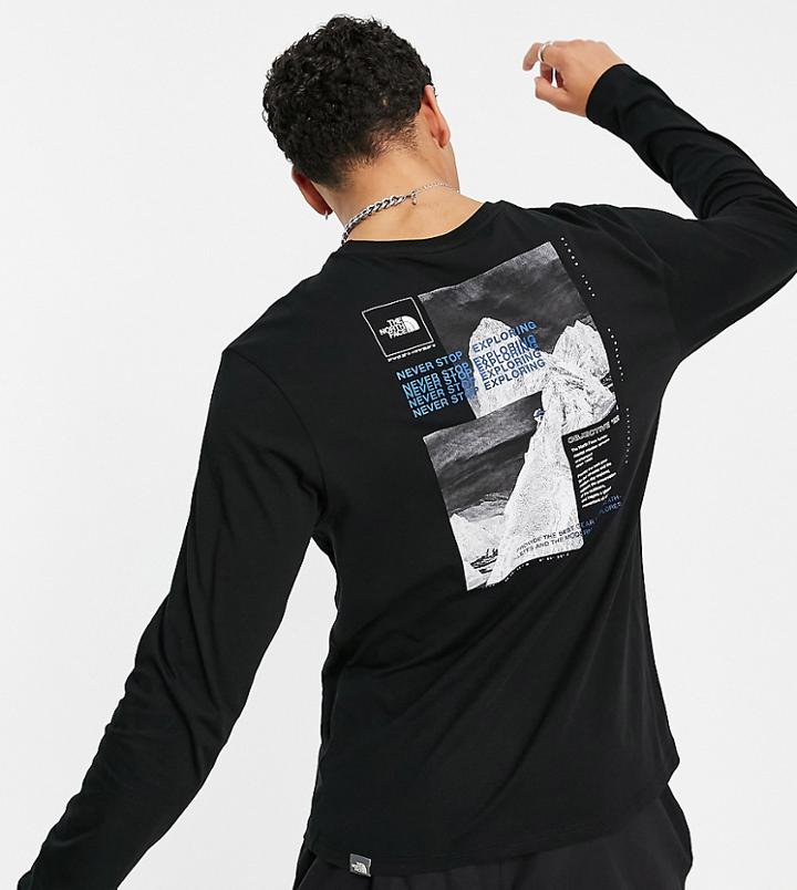 The North Face Collage Long Sleeve T-shirt In Black/blue Exclusive At Asos