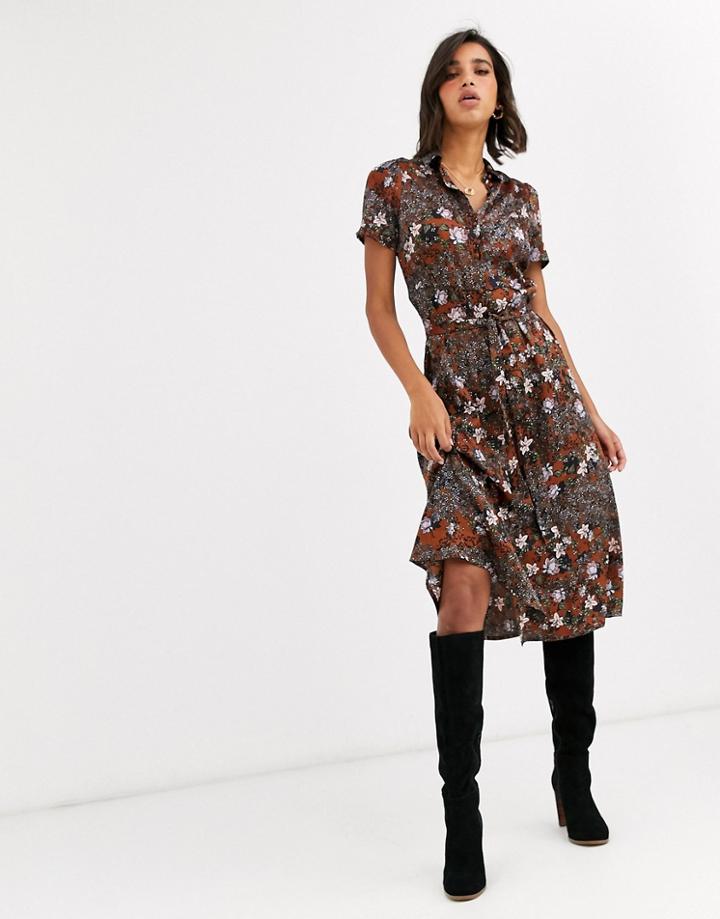 Vero Moda Short Sleeve Shirt Midi Dress In Mixed Floral Print