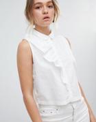 Only Ruffle Front Sleeveless Blouse - White