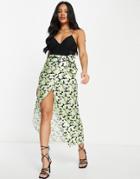 Asos Design Satin Wrap Midi Skirt In Geo Print - Part Of A Set-multi