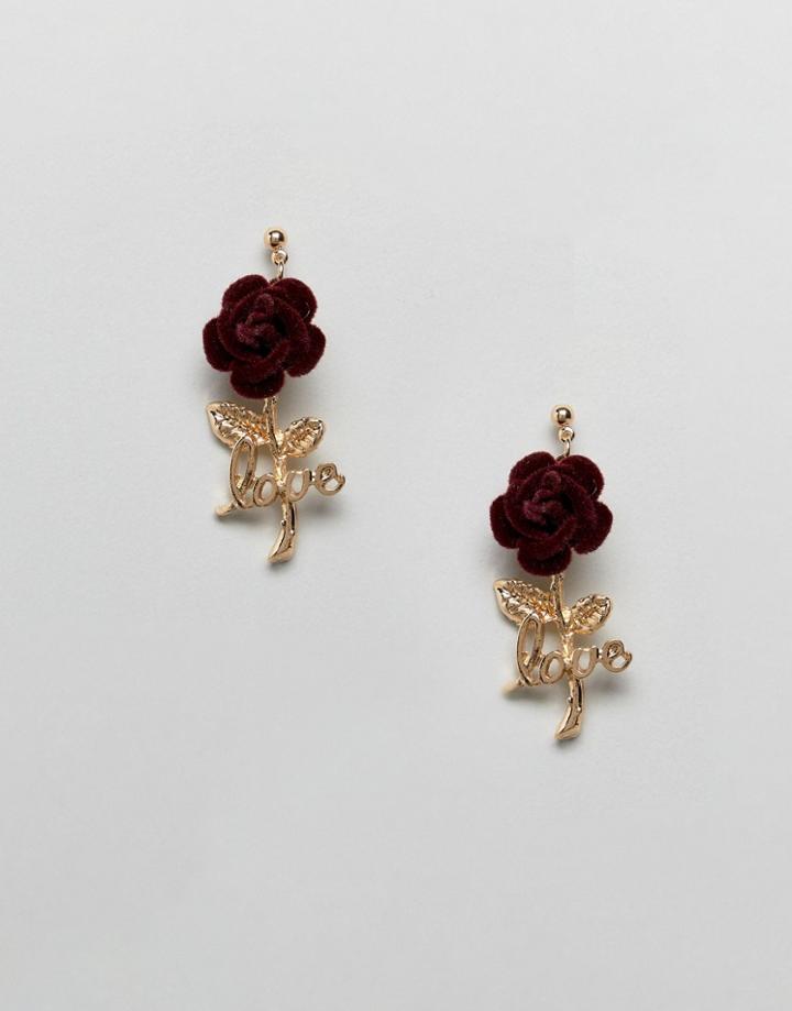 Asos Earrings With Vintage Style Velvet Rose - Gold