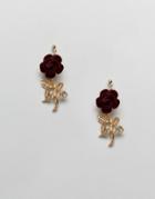 Asos Earrings With Vintage Style Velvet Rose - Gold