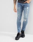 Only & Sons Slim Jeans With Repair Work - Blue
