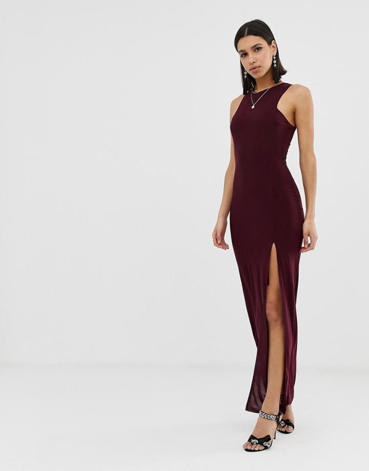 Ax Paris Square Neck Maxi Dress With Side Split - Red