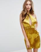 Missguided Metallic Halterneck Mini Dress - Gold