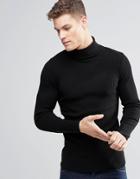 Asos Fitted Fit Ribbed Roll Neck Sweater - Black