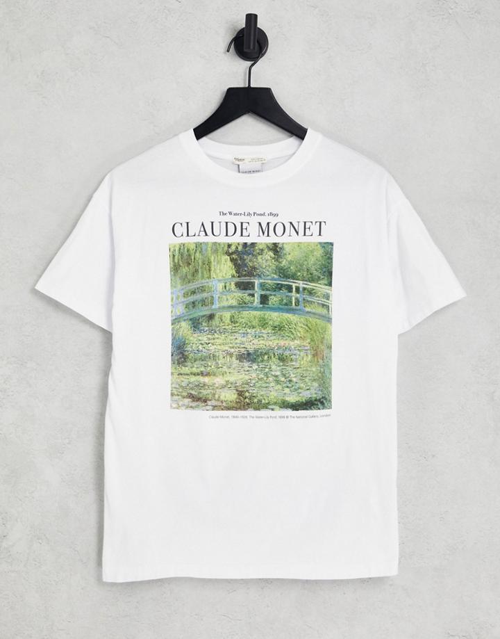 Pull & Bear Monet Graphic Oversized T-shirt In White