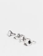 Asos Design Pack Of 7 Rings In Mixed 90s Designs In Silver Tone