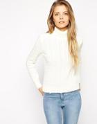 Asos Cable Sweater With Roll Neck - Cream