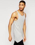 Asos Longline Tank With Extreme Racer Back Hem And Asymmetric Hem - Gray