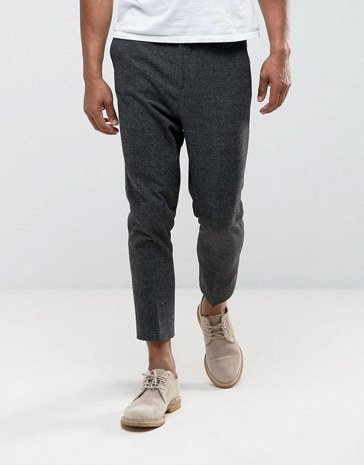 Asos Tapered Smart Pant In Charcoal Texture With Elasticated Back - Gray
