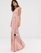 City Goddess All Over Lace Maxi Dress With Belt Detail - Pink