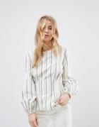 New Look Stripe Cotton Puff Sleeve Top - White