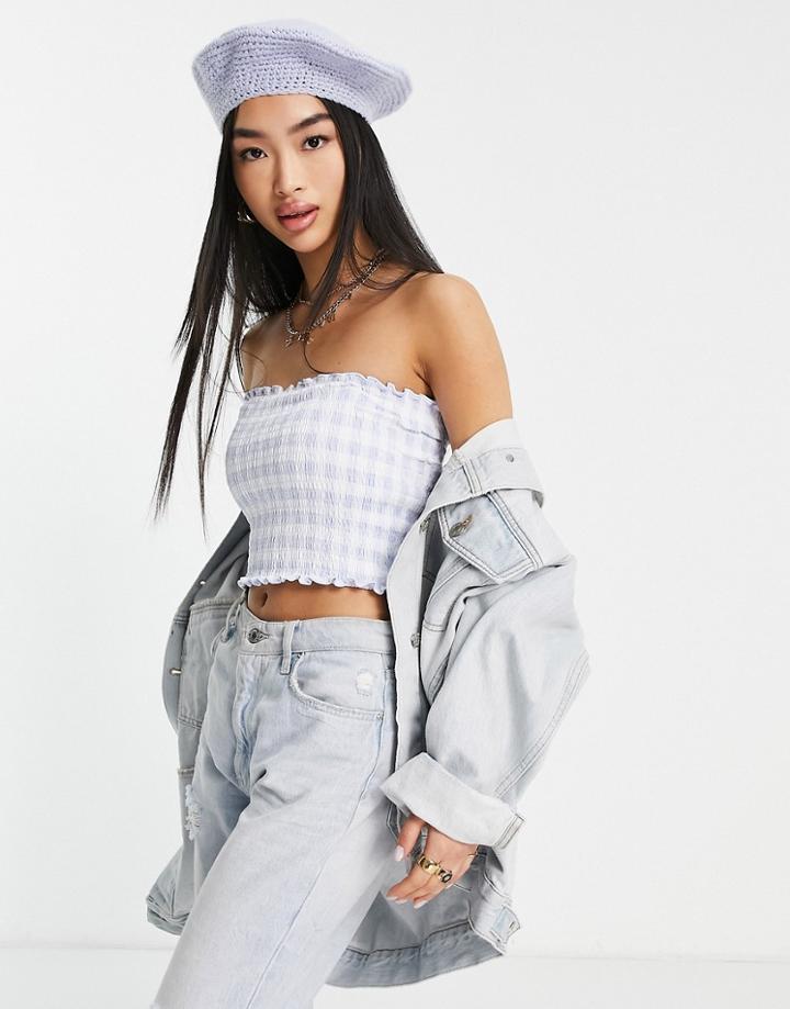 Hollister Reversible Shirred Tube Top In Gingham Print-blue