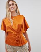 New Look Twist Front Blouse In Rust - Orange