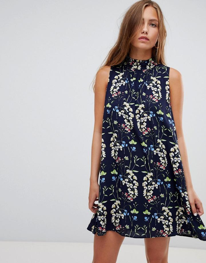 Gilli Floral Print Sleeveless Shift Dress - Navy