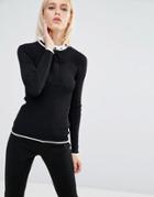 Lost Ink Fitted Sweater With Tie Neck Detail - Black
