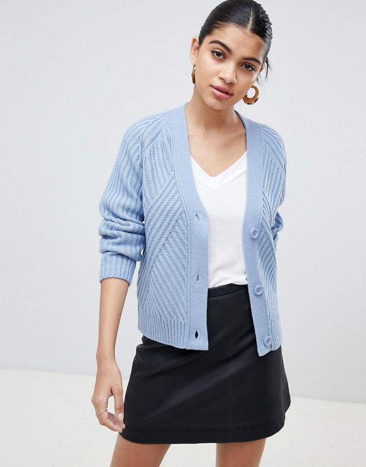 Fashion Union Relaxed Cardigan In Rib Knit - Blue