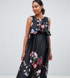 True Violet Maternity Scuba Double Layer Midi Dress In Floral Print-multi