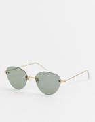 Asos Design Round Sunglasses In Shiny Gold With Rimless Lens - Gold