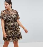 Asos Design Curve Mini Mesh Tea Dress In Leopard Print - Multi