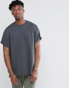 Asos Extreme Oversized T-shirt With Roll Sleeve In Washed Black Heavy Jersey - Gray
