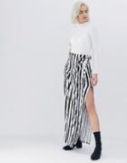 Asos Design Wrap Maxi Skirt In Mono Stripe Print-multi