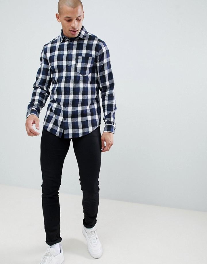 Boohooman Regular Fit Check Shirt In Black - Black