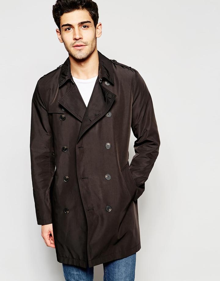 Asos Shower Resistant Trench Coat In Black - Black