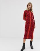Asos Design Snake Pattern Midi Dress In Fine Knit - Red