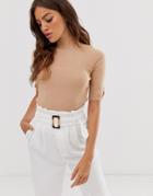Fashion Union Slim Fit Short Sleeved Sweater-brown