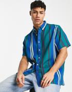 Asos Design Relaxed Shirt In Collegiate Stripe-green