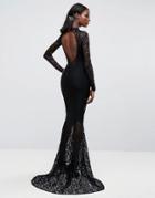 Club L Allover Lace Fishtail Maxi Dress - Black