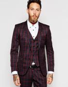Selected Homme Exclusive Plaid Suit Jacket In Skinny Fit - Burgundy