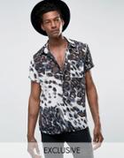 Reclaimed Vintage Chiffon Shirt In Leopard Print In Reg Fit - Black