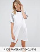 Asos Maternity Mixed Stripe Sweat Dress - White