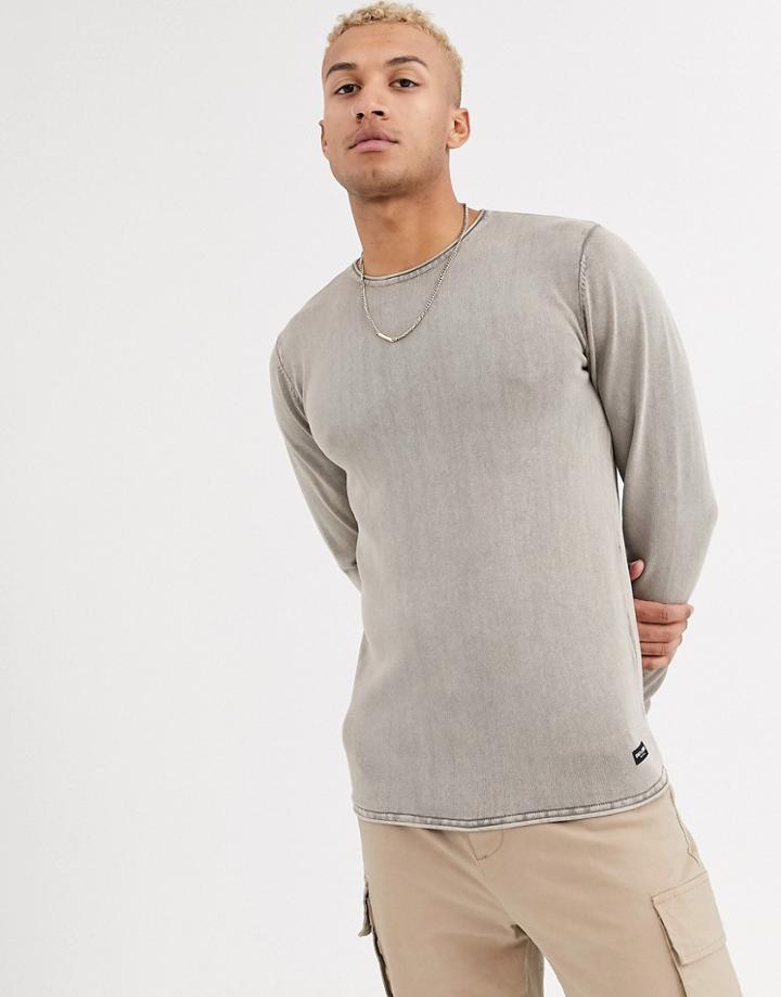 Only & Sons Crew Neck Sweater In Washed Gray
