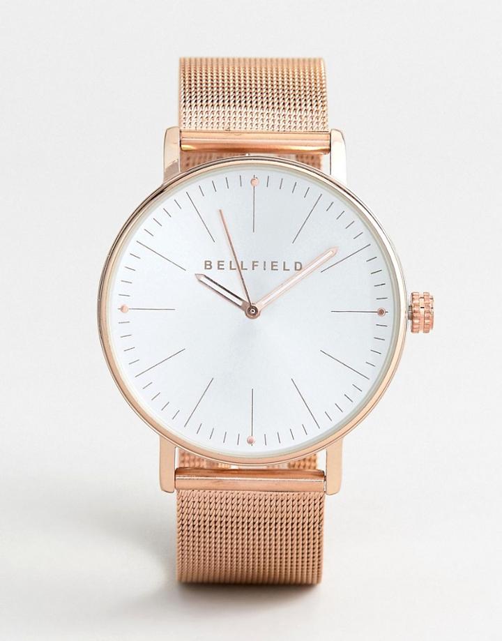 Bellfield Mesh Strap Watch In Rose Gold - Gold