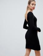 Asos Design Scoop Back Mini Dress With Frill Hem - Black