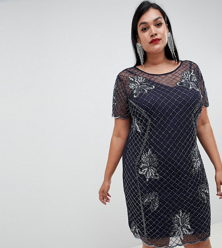 Lovedrobe Lux Embellished Shift Dress - Navy