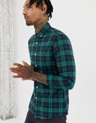 Asos Design Stretch Slim Fit Check Shirt In Navy & Green - Green