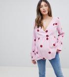 Asos Maternity Oversized Wrap Blouse With Dip Hem In Spot - Multi