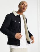 Le Breve Twill Jacket With Sherpa Lining And Collar In Black